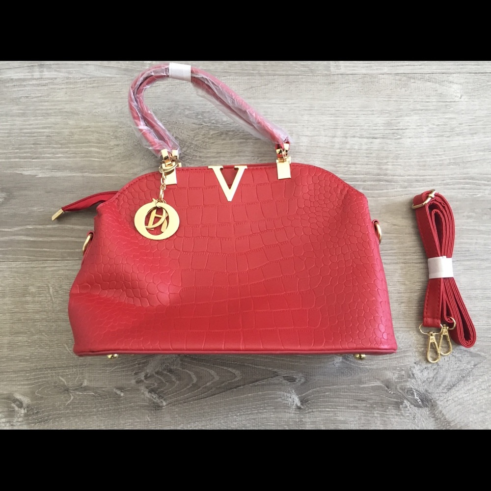 NWT Red croc detail handbag